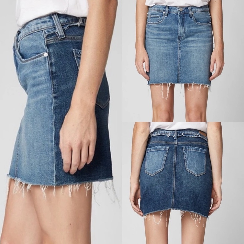Bank NYC two faced color block denim mini skirt cut off raw frayed hem 28